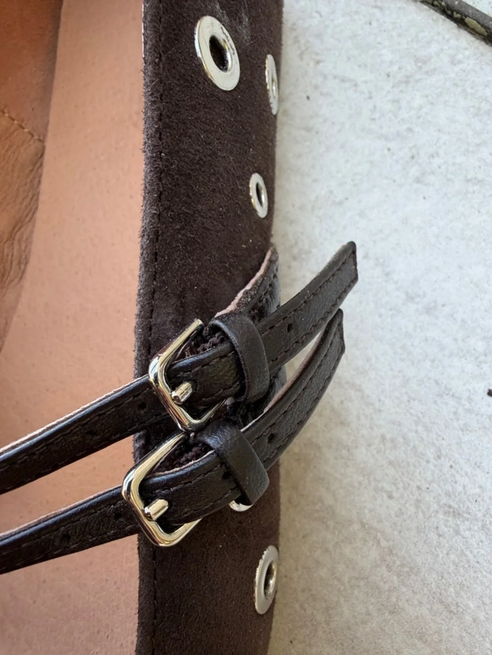 Madewell Dark Brown Suede Mary Jane Flats with Eyelet Detail - Picture 4 of 5